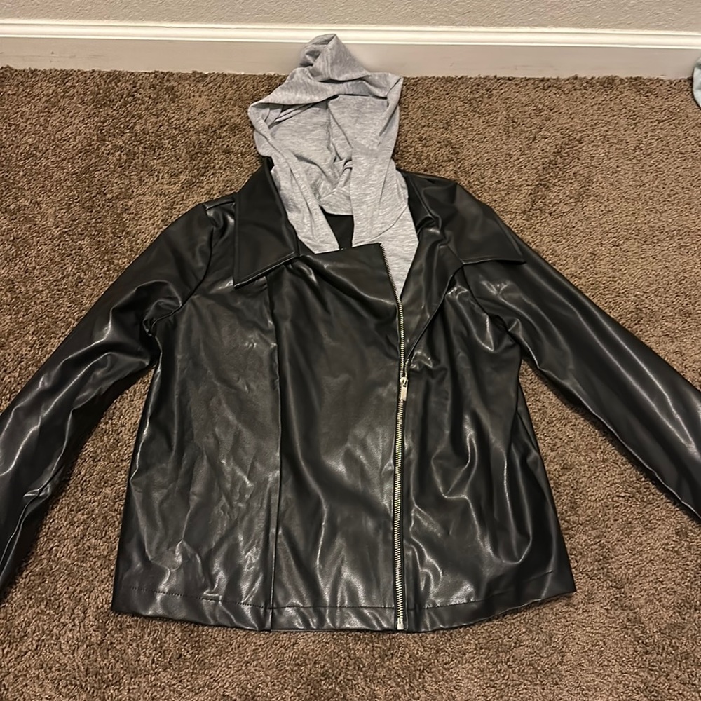 Faux Leather Hoodie Jacket